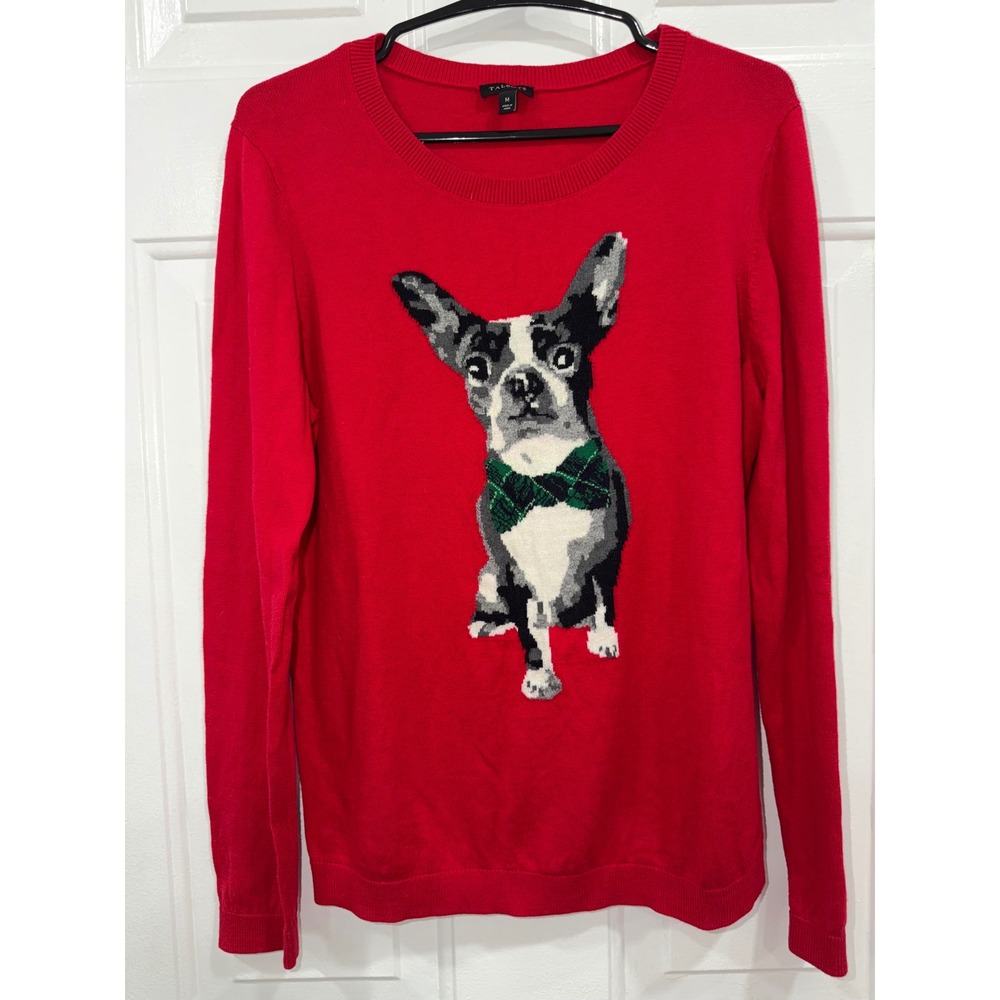 Talbots Womens Red Dog Intarsia Sweater
